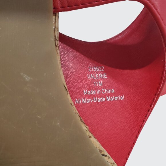Pesaro Red Faux Leather Peep Toe Sandals With Cork Sole & Gold Buckle Size 11M - Picture 5 of 11